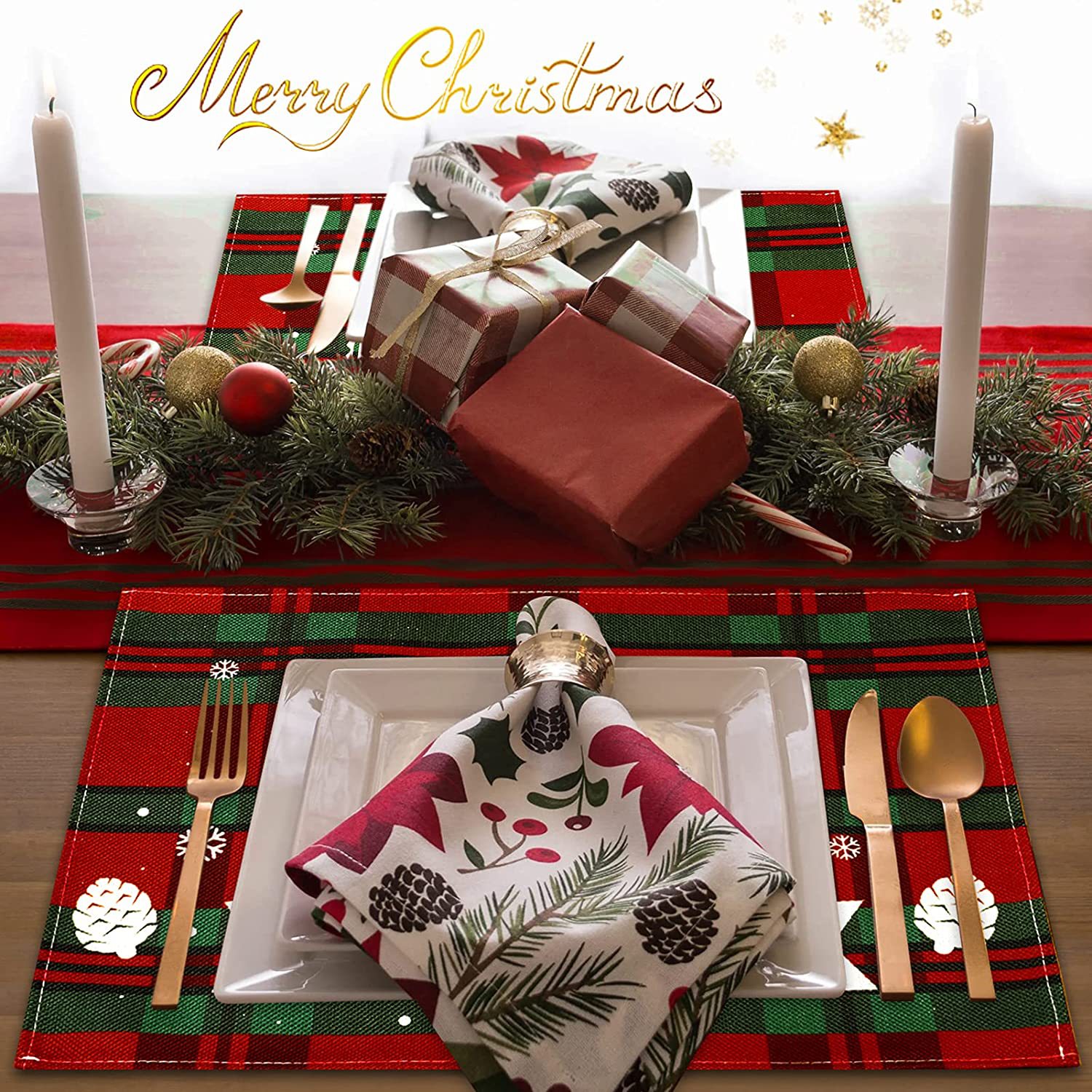 Cross-Border Christmas Placemat Coasters Cotton Linen Tablecloth Linen Heat Mat Kitchen Table Mat Western Food Napkins Amazon Application Scenario