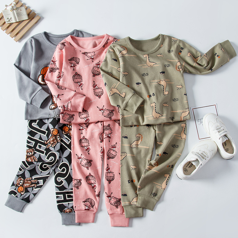 3F Children's thermal underwear and long Johns set, pure cotton children's set, cotton base layer, cartoon for women and men, trendy wholesale pajamas and home wear details Picture