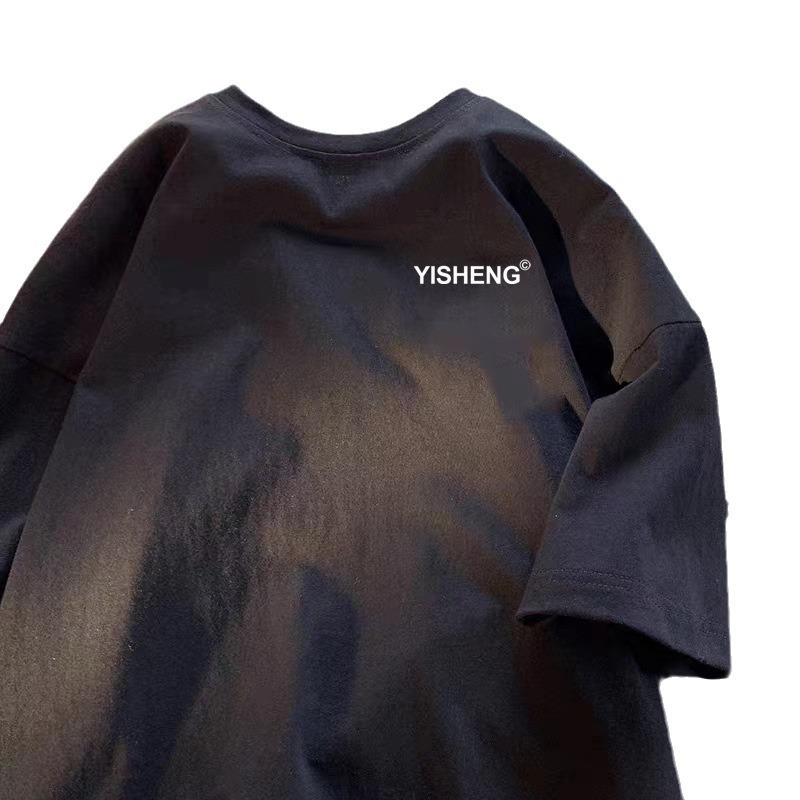 Summer men's fashion trend 200g heavy pure cotton short-sleeved T-shirt for men, loose small print base layer, trendy brand T-shirt, simple ins Item Picture