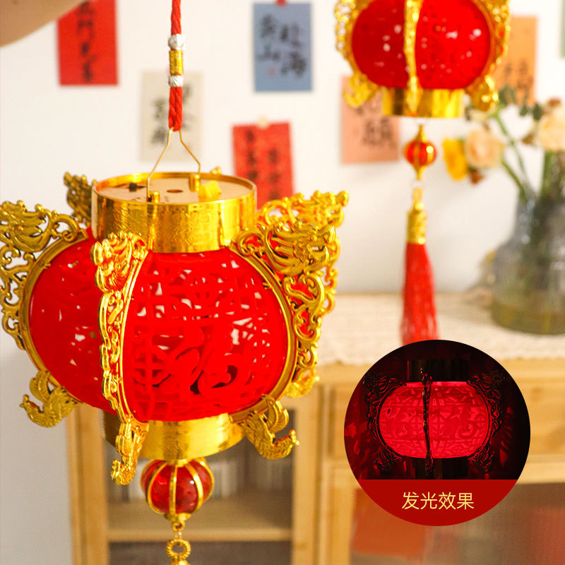 2024 Year of the Dragon flocking lantern New Spring Festival lantern dragon pendant lanterns lanterns temple fair light portable traditional decorative palace lamp flocking Specification drawing