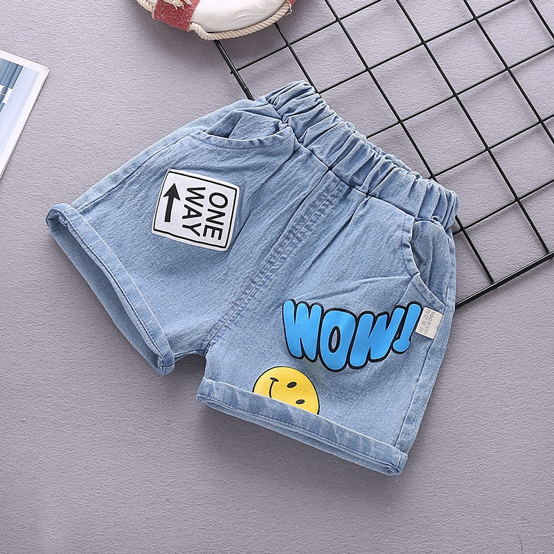 Summer 2022 new style denim shorts for boys and girls, casual capri pants for children and babies, versatile pants, smiling and trendy