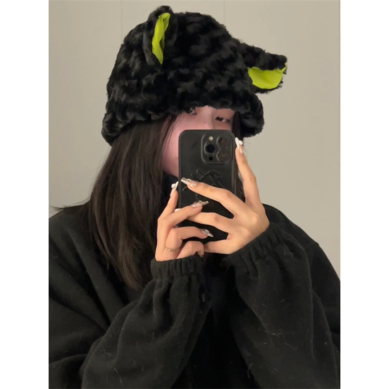 Dark Lamb Hat Autumn/Winter Plush Cute Fisherman Hat Warm Basin Hat Animal Bucket Hat Autistic Plain Hat Woman Item Picture