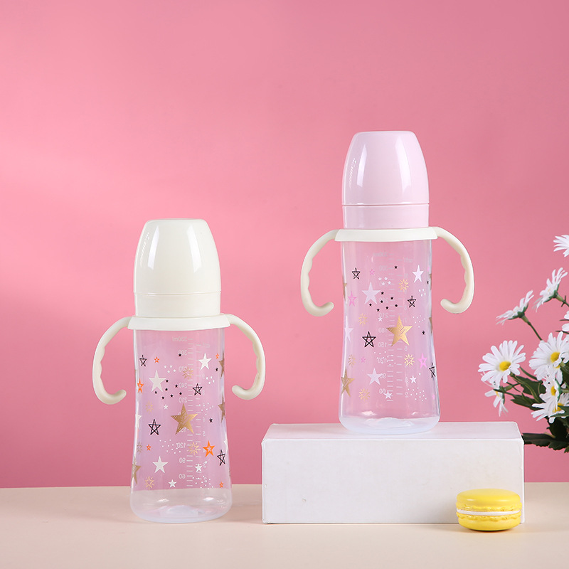 Wide-mouthed baby bottles with handles, resistant to biting and dropping, anti-bloating silicone baby products, wholesale of baby water bottles details Picture