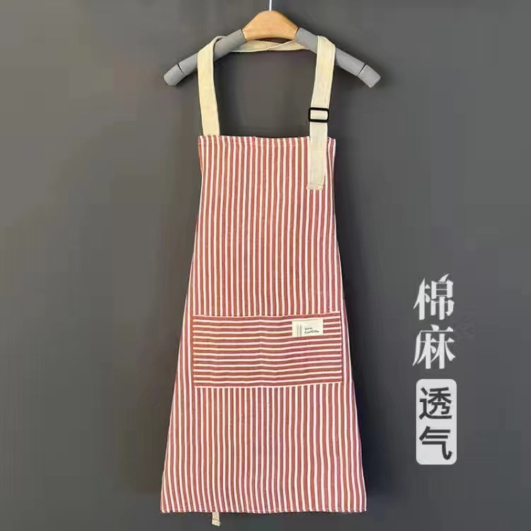 Korean Fashion Linen Waterproof And Oil-Proof Apron Adjustable Halter Apron For Household Kitchen details Picture
