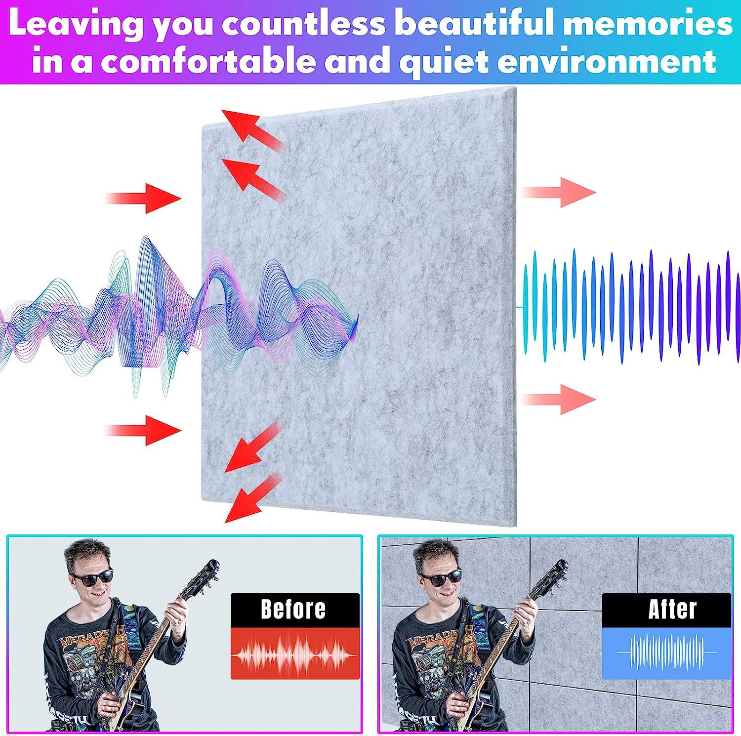 跨境亚马逊12片装正方形聚酯纤维吸音板自粘吸声降噪背景墙面装饰详情39