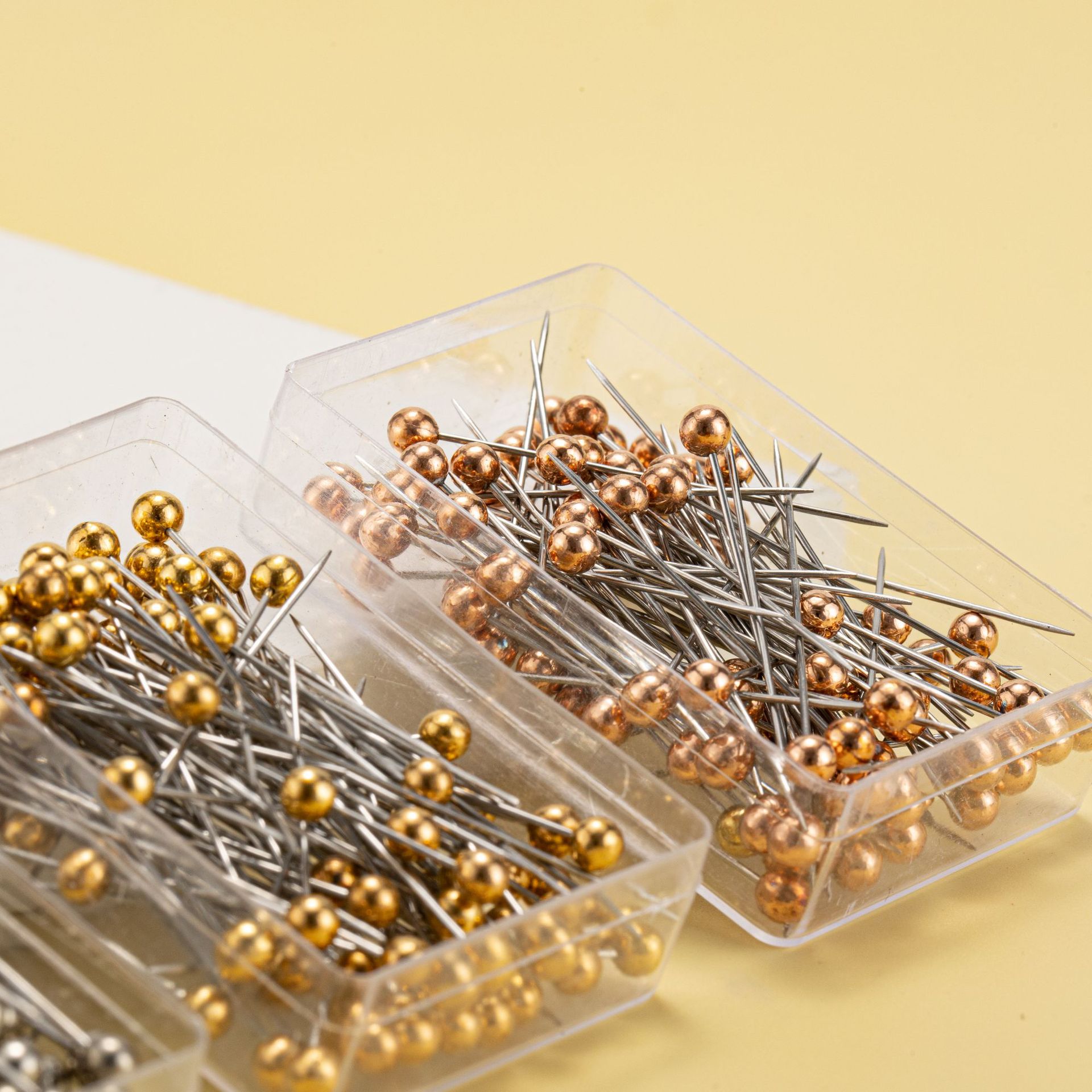 厂家批发 100枚盒装大头针定位针金属色珠光针服装定位编织固定针花艺针详情图2