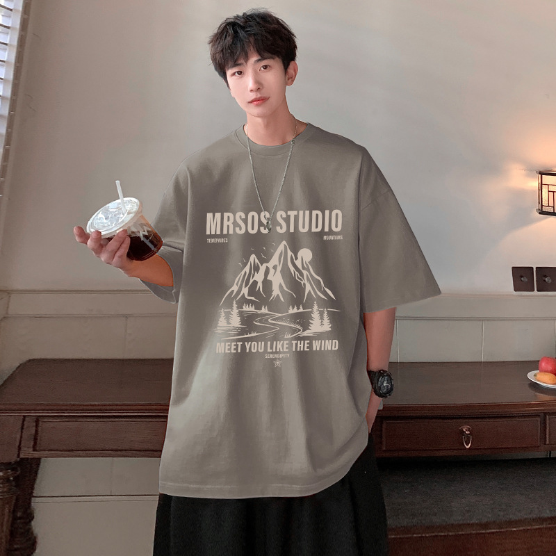 Pure cotton short-sleeved T-shirt for men's summer 2024 new style loose base layer, men's American trend high-end feel, thin T-shirt Application Scenario