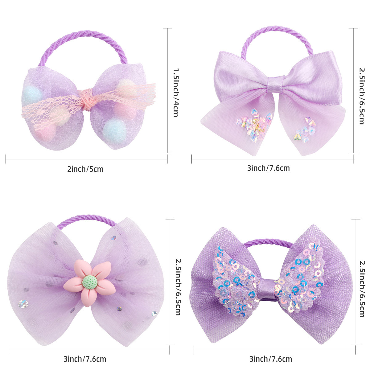 Korean Fabric Bow Children's Hair Band Cute Girl Lace Mesh Hair Accessories New Little Girl Head Rope Band Specification drawing