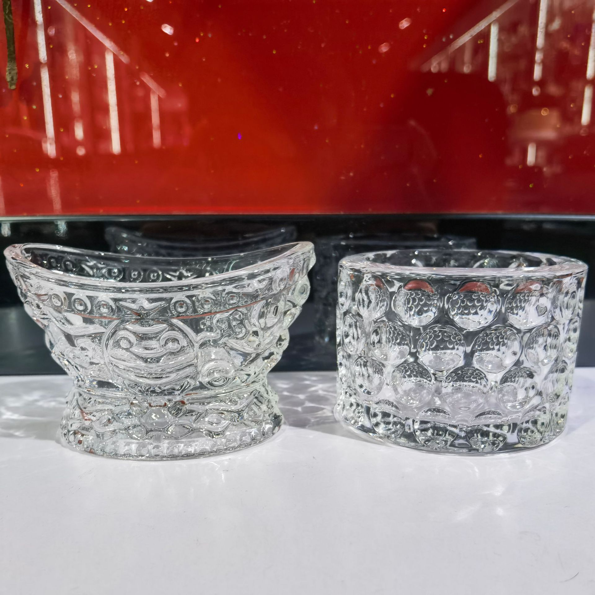 复古浮雕玻璃水晶碗招财聚宝盆酥油灯座元宝糖罐圆点加厚香薰烛台