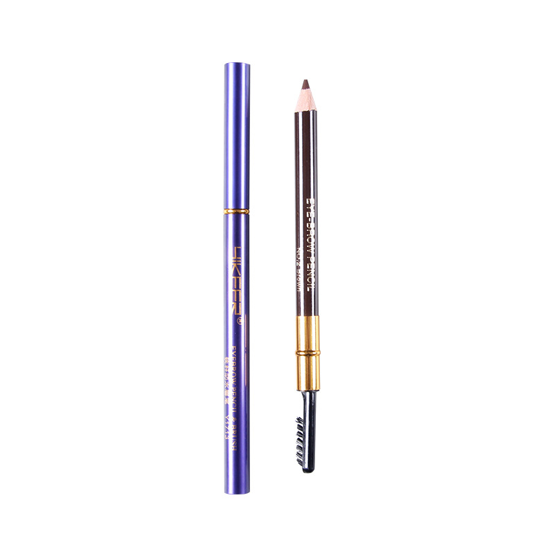 Yikel Blue Pole Double-headed wooden eyebrow pencil with toothbrush head, iron pole waterproof wooden makeup pen factory direct sales and wholesale Item Picture