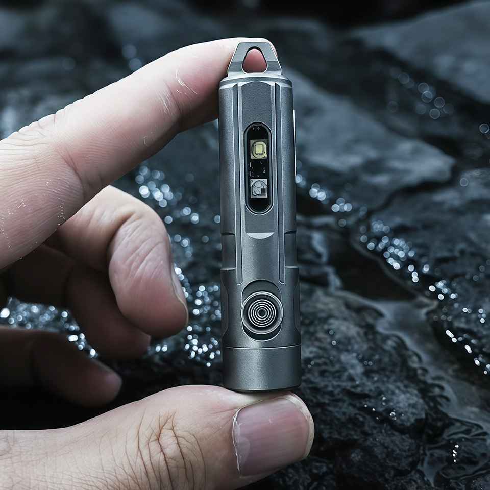 Titanium alloy edc flashlight, mini keychain, flashlight, small, portable, rechargeable, UV, multi-functional integrated device details Picture