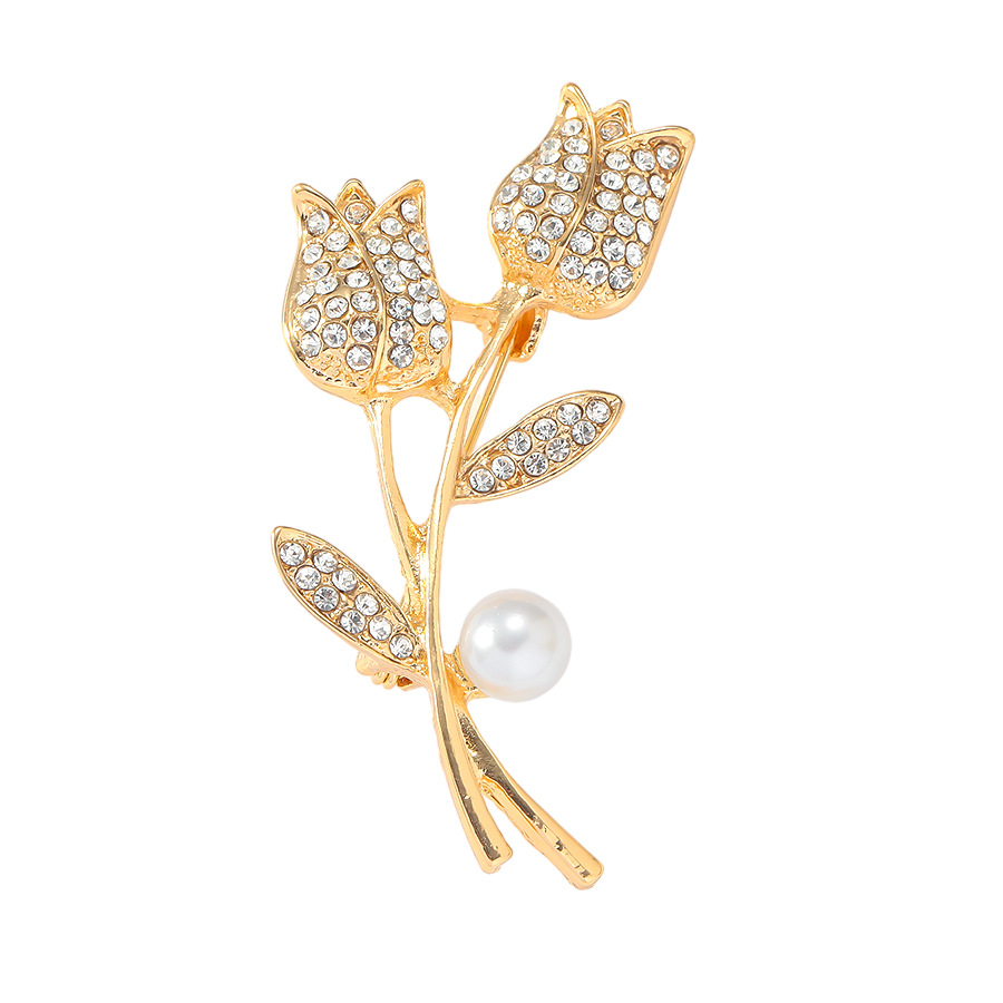 New Small Fresh Tulip Brooch Pearl Diamond Corsage Suit Neckline Pin Pearl Anti-Slip Pin Woman Item Picture