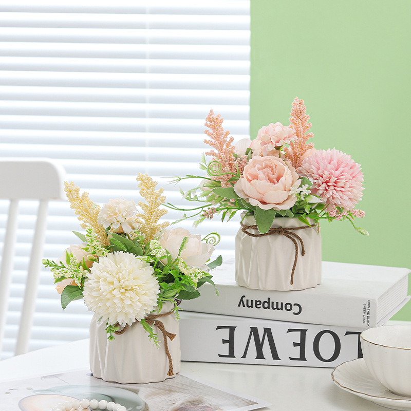 Nordic ins simulation hydrangea potted plant decoration for living room and dining room table decoration, artificial flower potted plant home small bonsai details Picture