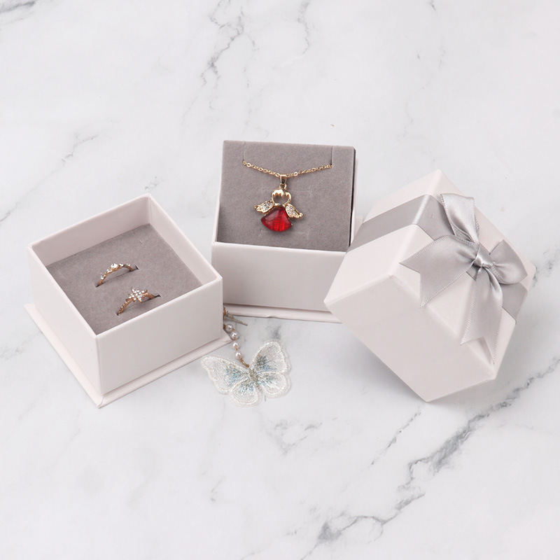 Bow Jewelry Packaging Box Ring Necklace Packaging Display Box Small Square Box Couple Ring Bracelet Box Wholesale Specification drawing