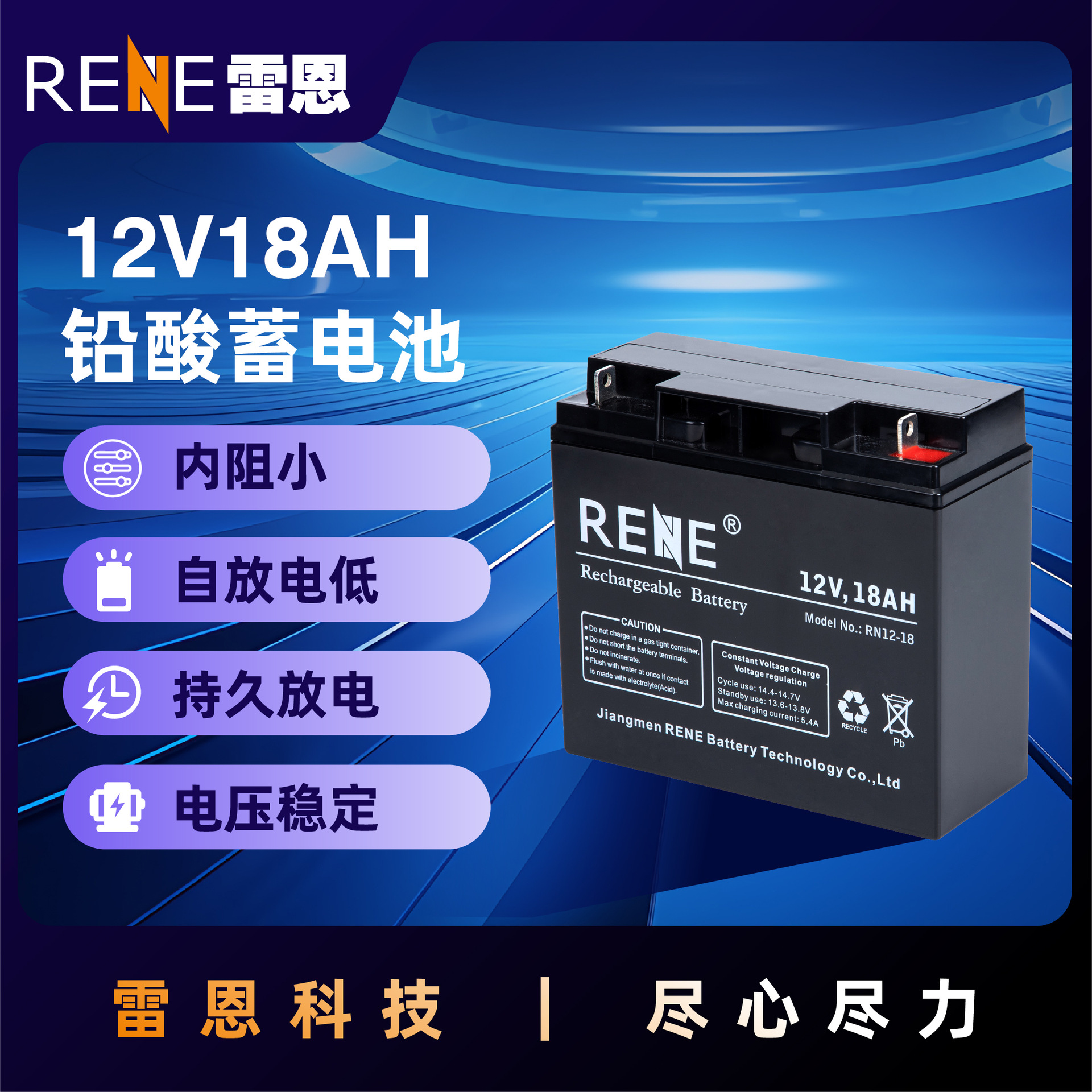 RENE lead-acid UPS battery 12V18AH solar lead-acid battery energy storage system for lighting fixtures details Picture