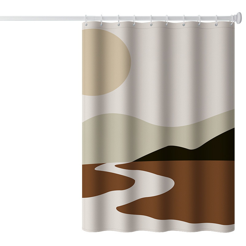 Wabi-Sabi Shower Curtain Spot Wholesale Thickened Bathroom Partition Curtain Free Punching Waterproof And Mildew Hanging Curtain Item Picture