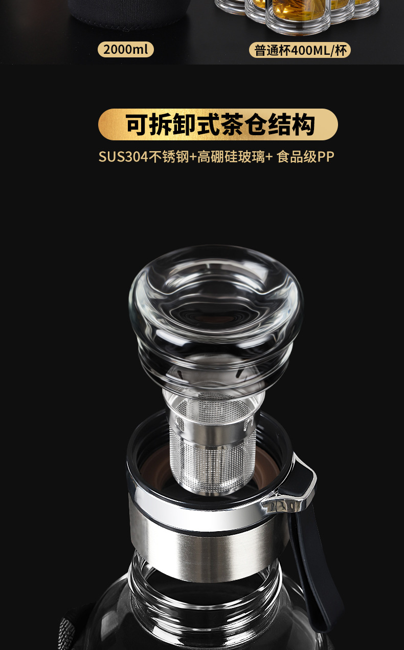 大容量玻璃杯批发2000ML茶水分离泡茶杯户外大号杯子男随手杯水瓶详情15