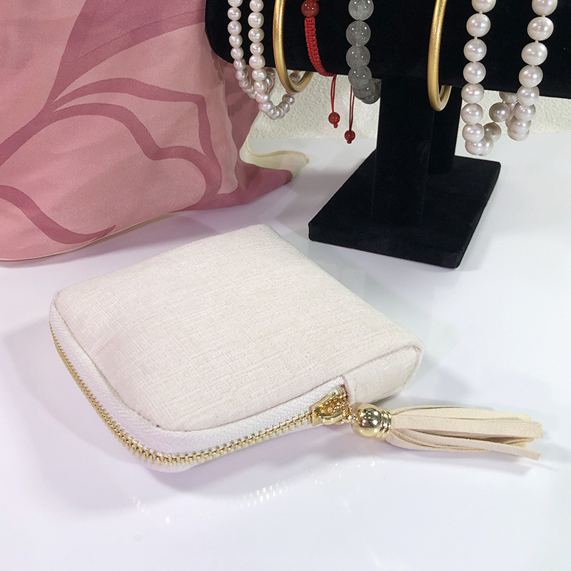Venta directa de fábrica portátil de seis capas borla joyería bolsa de almacenamiento cristal perla mano cadena viaje bolsa de joyería en stock al por mayor pic 13
