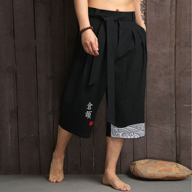 Summer new Chinese-style cotton and linen 70% beach pants for men, baggy pants, oversized linen wide-leg pants, and radish pants for men details Picture