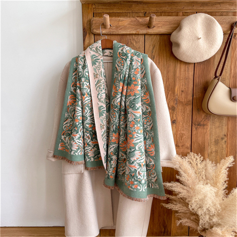 Scarf Wholesale New Spot Imitation Cashmere Thickened Long Air-Conditioned Room Shawl Female Chinese Wind Windproof Warm Scarf Specification drawing
