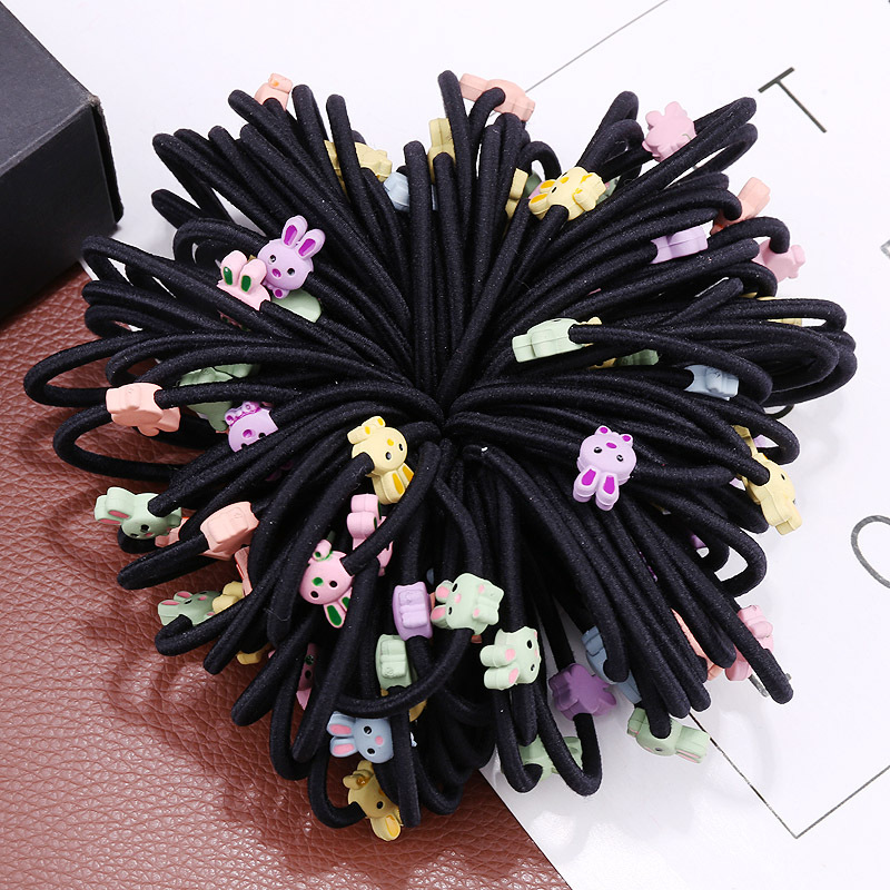 Korean cute little rabbit hair tie basic style base hair tie, colorful rubber band cartoon children's head accessory wholesale Specification image
