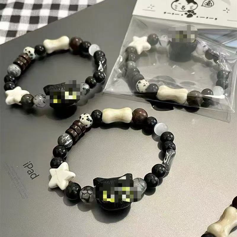 Shell stars, black and white cheese, cute black sesame, cat bracelet, couple bracelet, gift accessory details Picture