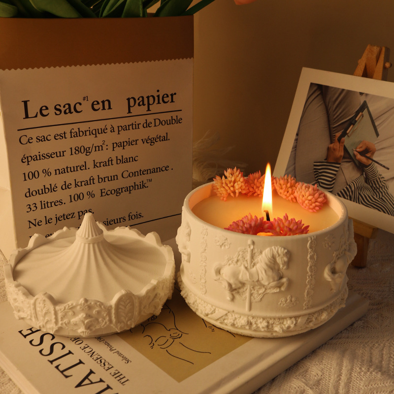 diy carousel storage box silicone mold aromatherapy gypsum candlestick jewelry box gypsum mold details Picture
