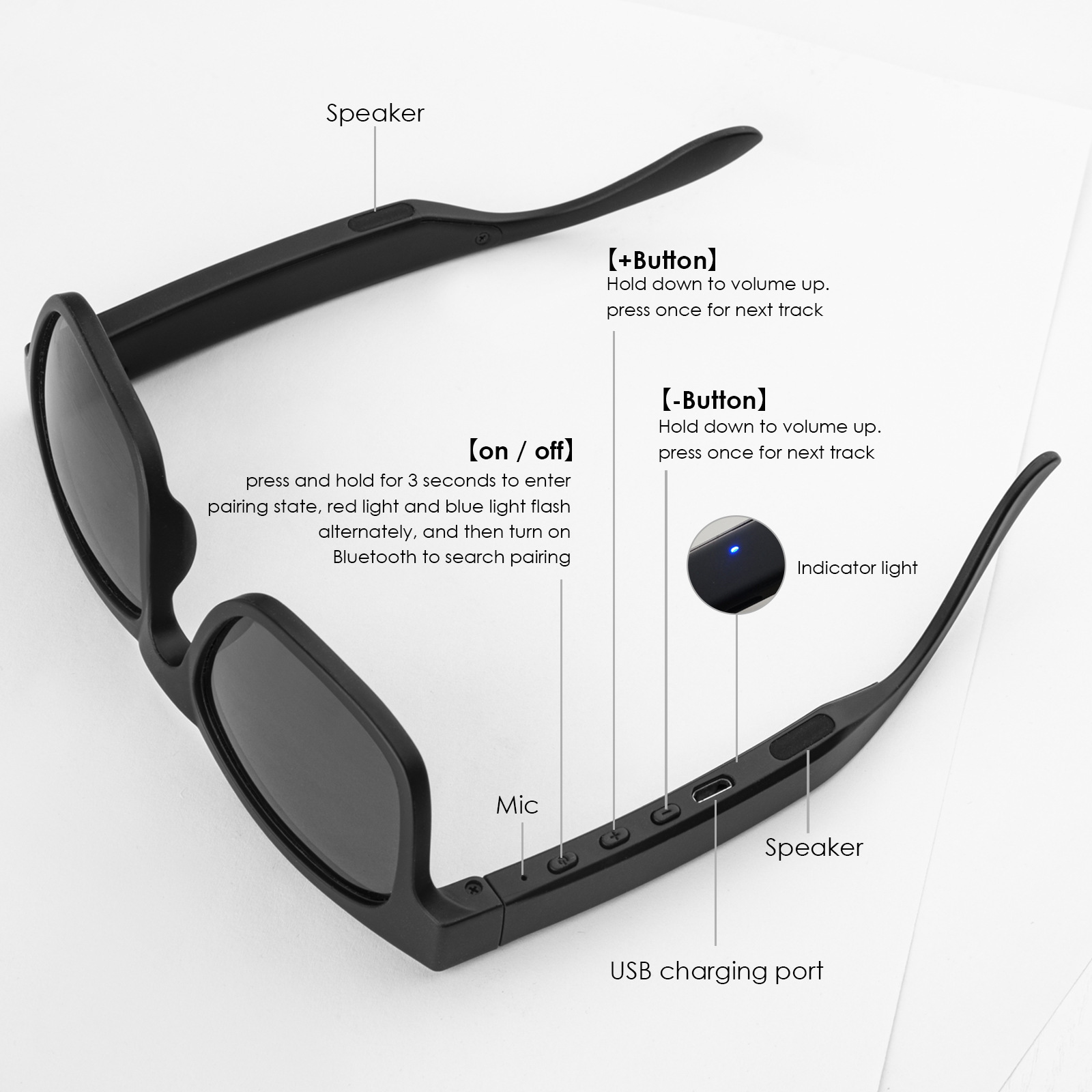 A12 Pro Smart Bluetooth Glasses Sports Portable Wireless Bluetooth Headphones Polarized Music Sunglasses Headphones Specification drawing