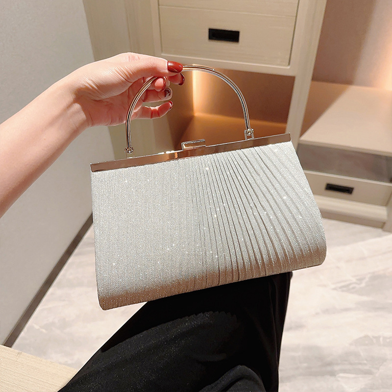 New Shiny Ruffled Large Capacity Handbag Female Princess Bag Skew Straddle Dinner Bag Dress Bag Ktv Bag Small Specification drawing