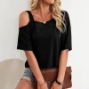 The new summer casual, off-the-shoulder, loose short-sleeved women's T-shirt for Amazon women's Cross-border shopping in Europe and America in 2024 Application Scenario