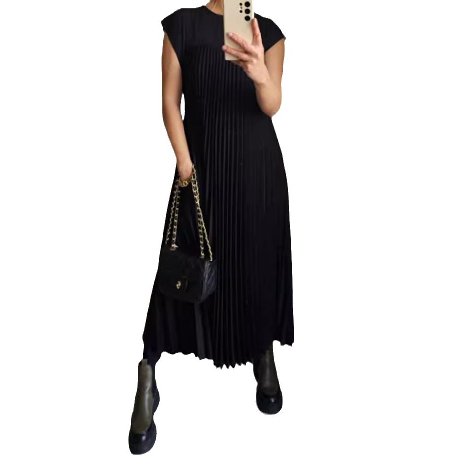 New Amazon cross-border European and American fashion round-neck sleeveless pleated dress for women's long dress in Spring/Summer 2024 Item Picture