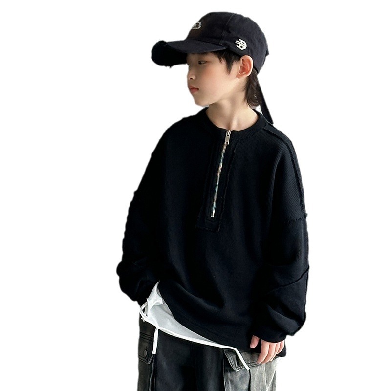 Boys' hoodie Spring and Autumn Style 2025 New children's spring round-neck base layer, Big kids spring outfit, trendy top for the street Item Picture