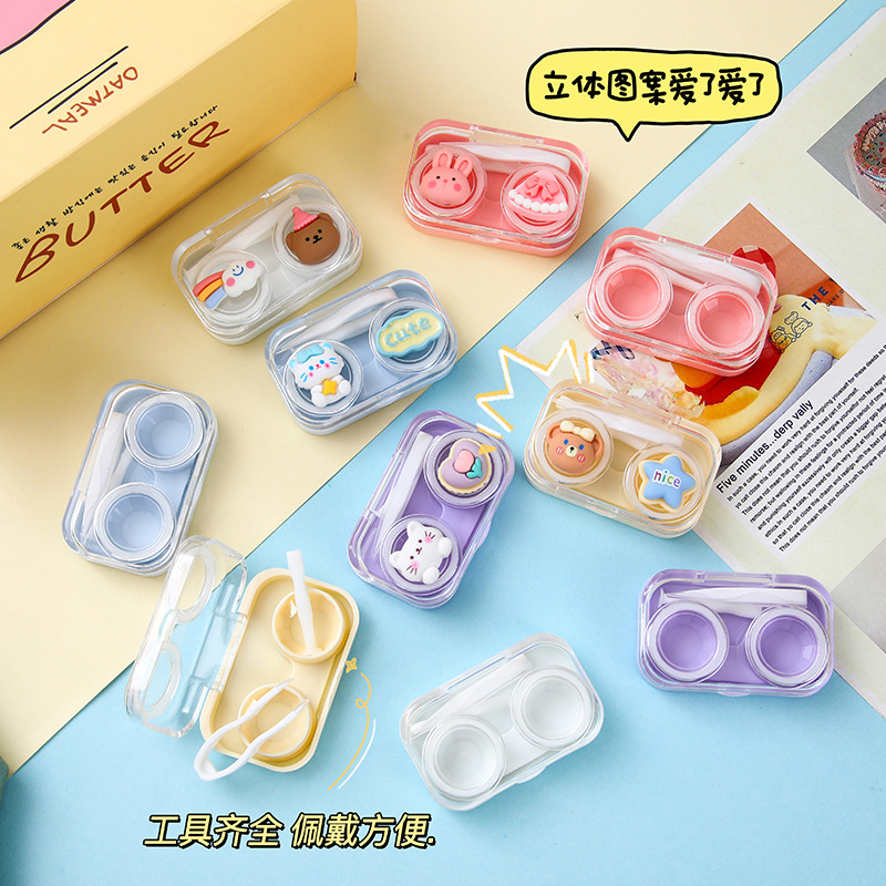 Creative transparent contact lens case, cute and portable cartoon color contact box, three-dimensional decorative contact lens companion box details Picture