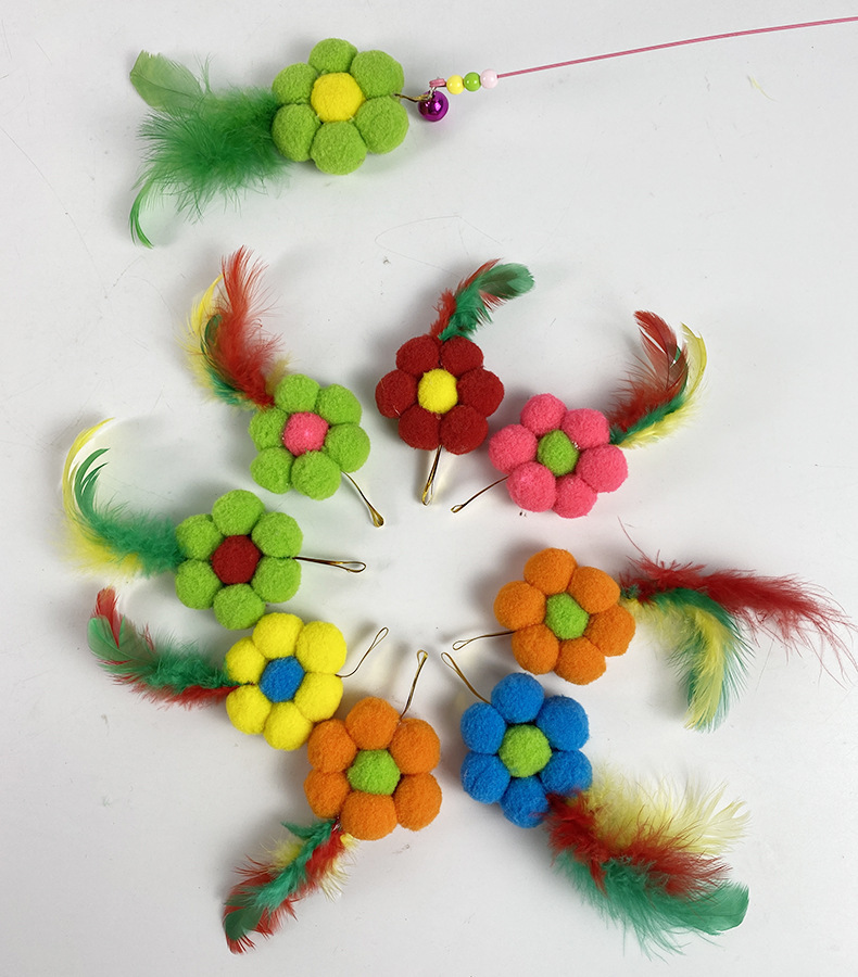 Cat products: Cat teaser, colorful feather, little flower, bell, cat teaser, cat interaction, self-entertainment toy, cat teaser Specification image