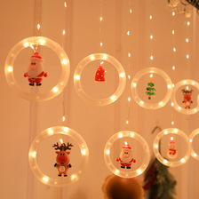 LED圆环圣诞窗帘灯 节日装饰麋鹿圣诞老人雪人挂件橱窗装饰彩闪灯
