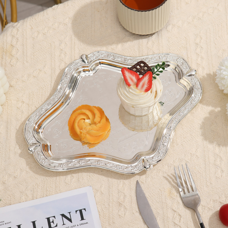 Advanced Sense Light Luxury Fruit Tray Dessert Pastry Snack Bread Placing Tray Iron Plate Decoration Home Decoration Tray Specification drawing