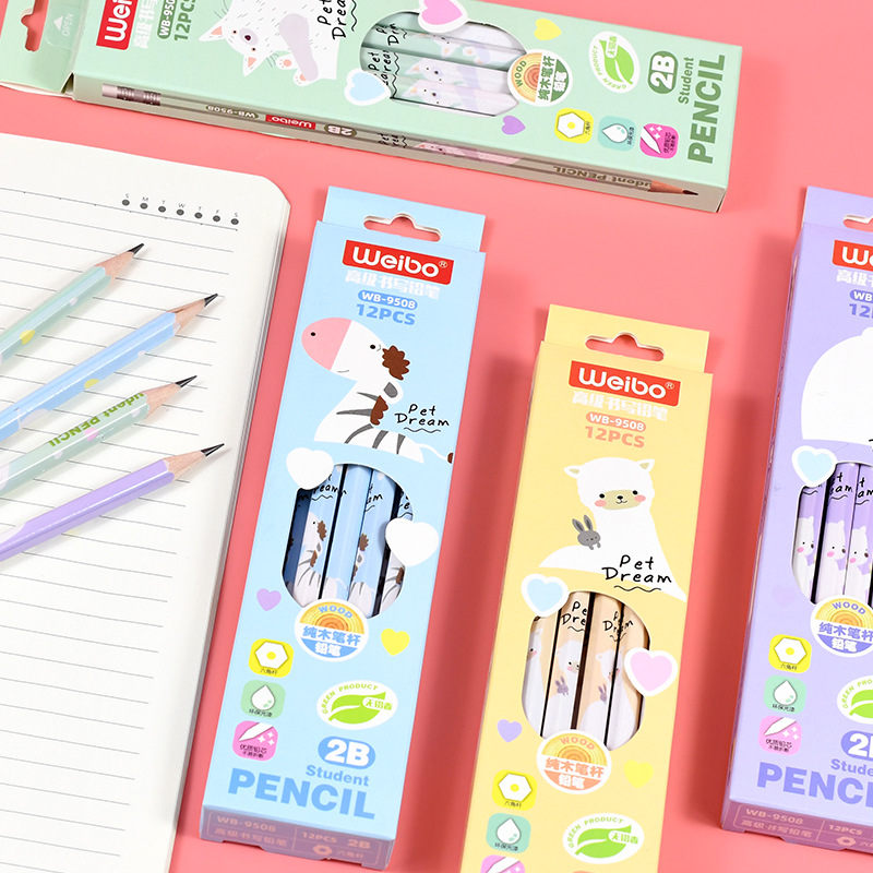 New Weibo stationery cartoon 2B pencils, multi-color pens for student writing exams, with cute patterns as gifts Application Scenario