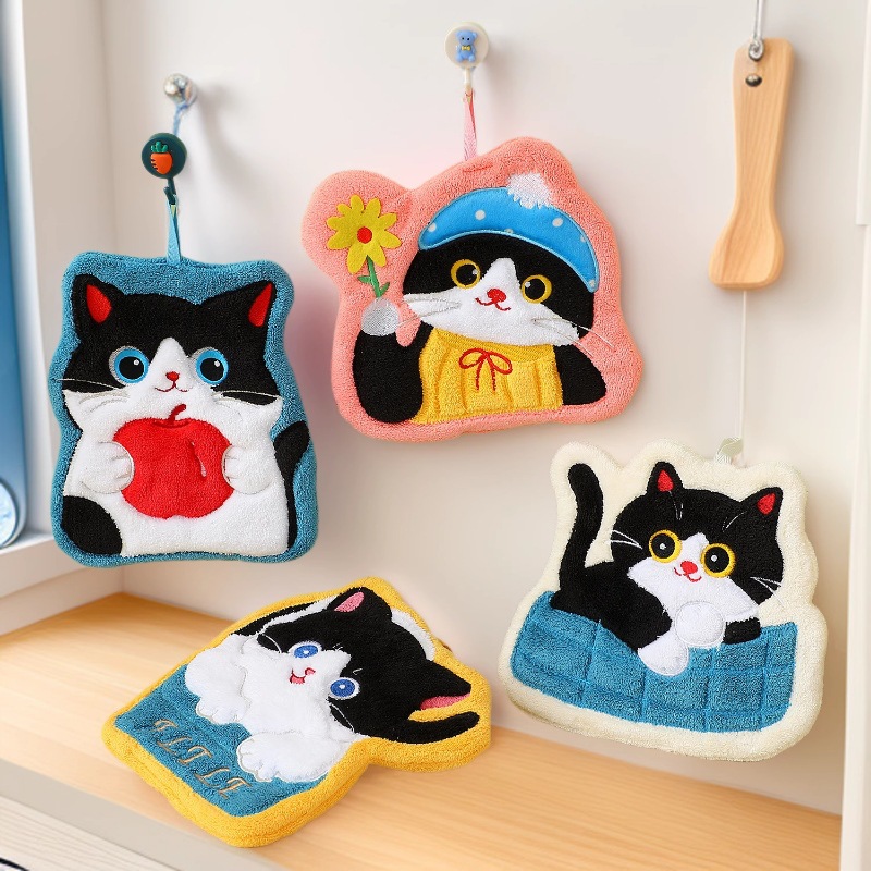 可爱猫咪擦手巾厨房卫生间不发臭擦手毛巾挂式吸水儿童手帕伴手礼
