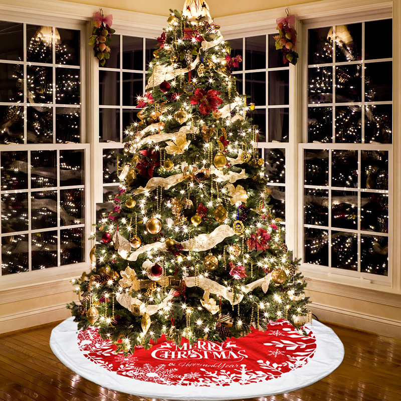 跨境新款圣诞节装饰122CM红色超柔布印刷树裙圣诞树底部装饰道具