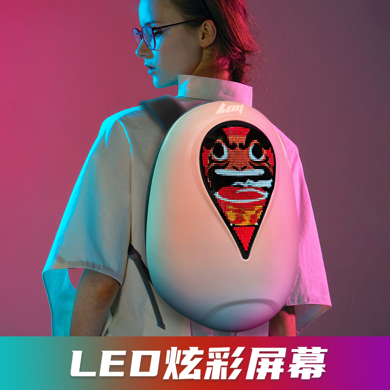 loy发光LED双肩包DIY动画女生骑行硬壳除菌防水休闲机车头盔背包产品图