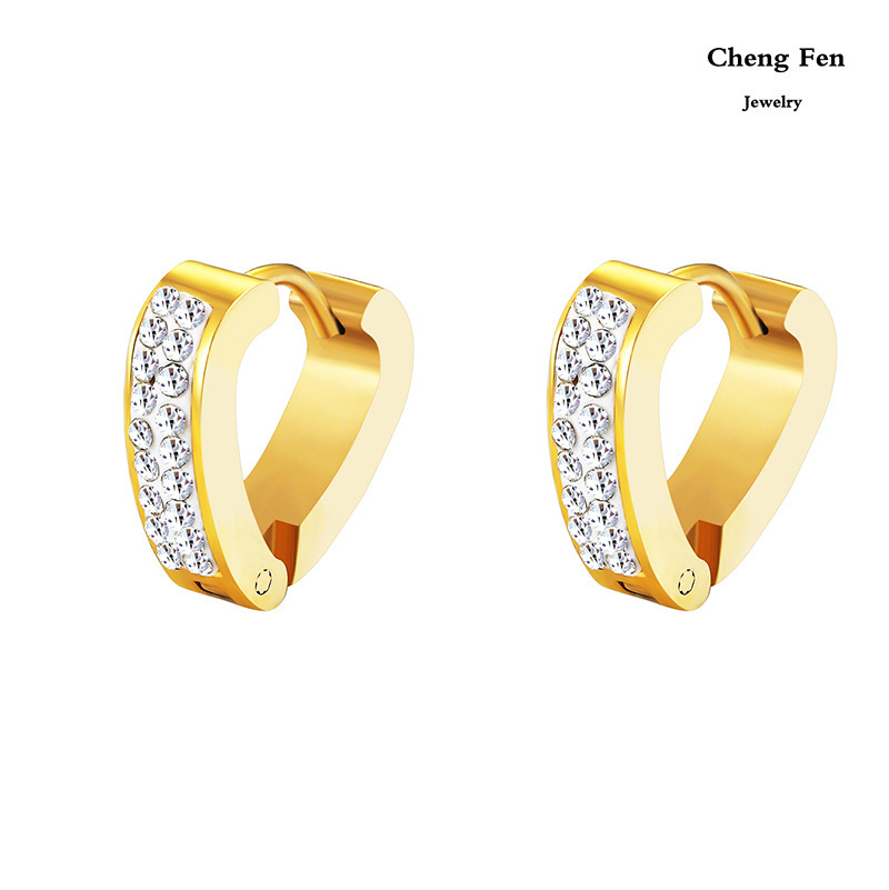 厂家直销爱心形镶钻耳扣甜美风不锈钢耳环女款网红百搭钛钢耳饰产品图