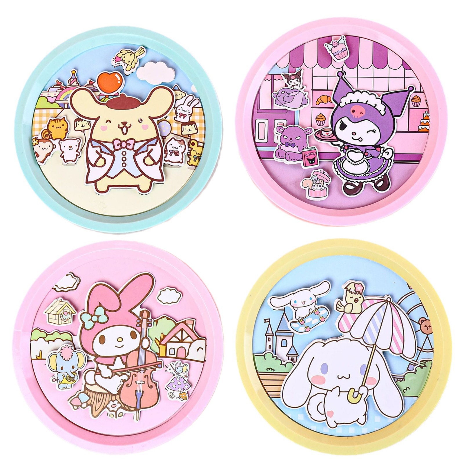 Round 3D Stereoscopic Picture Frame Painting Set Children Creative Self-Made Hand-Made Adhesive Painting Sanrio Series Of Overlapping Paintings Item Picture