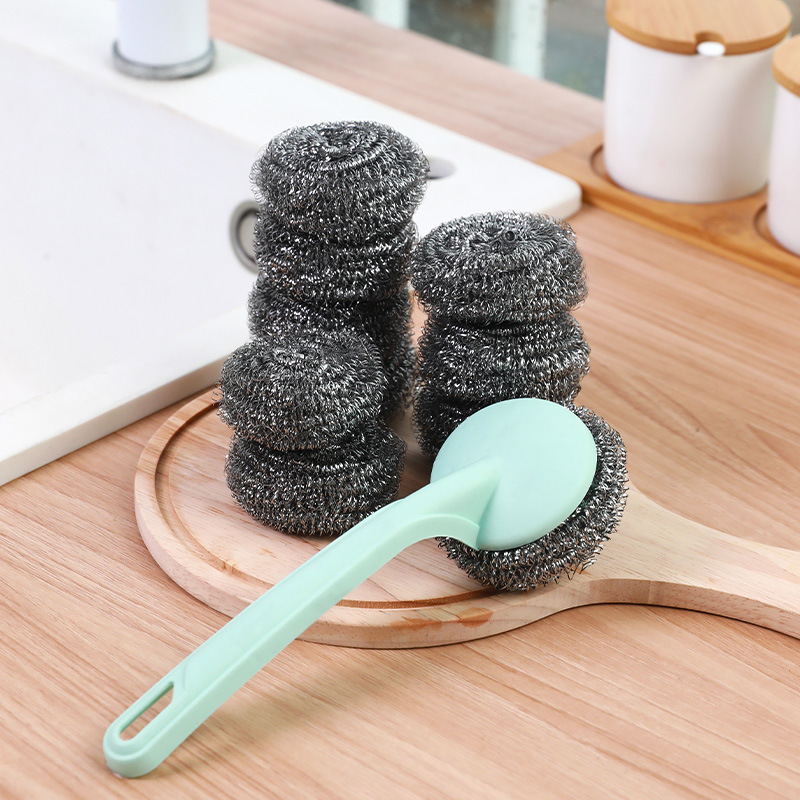 Stainless Steel Cleaning Ball Send Handle 20 Steel Ball Set Handle Kitchen Brush Pot Large Steel Ball Brush Wholesale details Picture