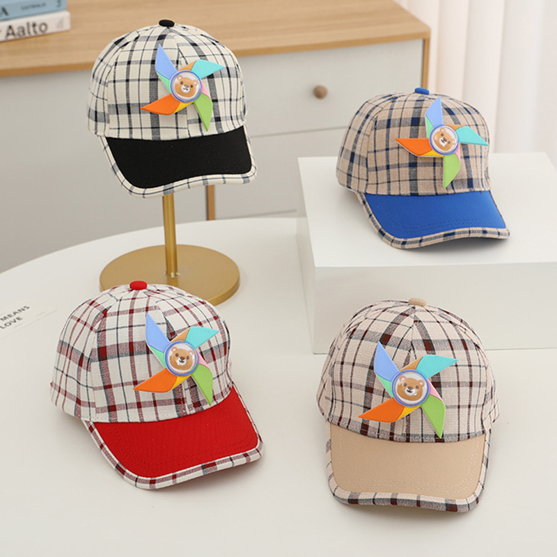 Children's Baseball Cap Children's Cap Spring New Striped Checkered Season Rotating Windmill Children's Cap Everything Baseball Cap Summer Shade Cap