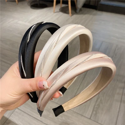 High Cranial Top Hair Bundle Headband Female Korean Simple Temperament Rhindiamonds Sponge Wide Edge Headband Pressure Clip Hair Clip Accessories