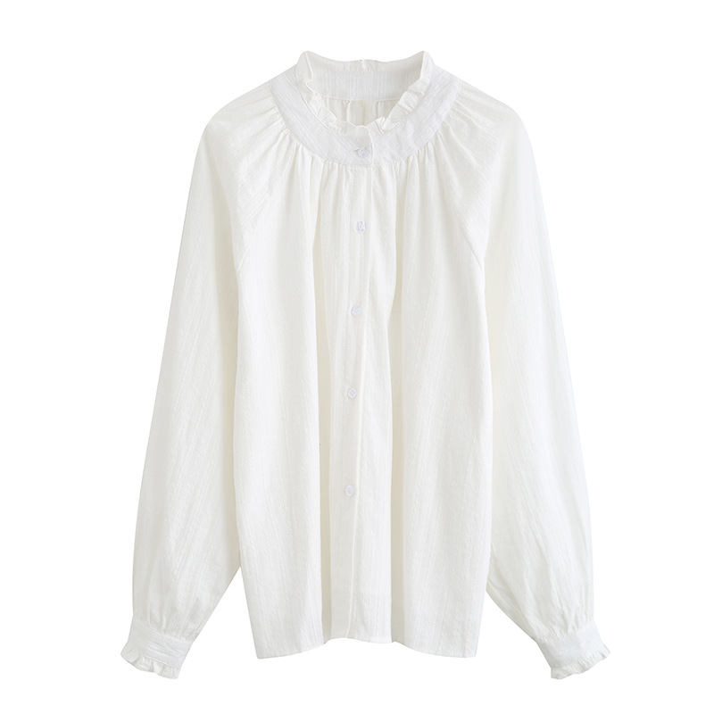 Factory direct sales 2023 Autumn/Winter new solid color, elegant and versatile, with a white long-sleeved top shirt for women HUA965 Item Picture