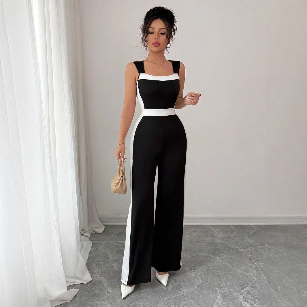 Cross-border European and American women's clothing 2025 Women's Spring and Summer vacation style European and American style two-color sleeveless wide-leg jumpsuit Application Scenario