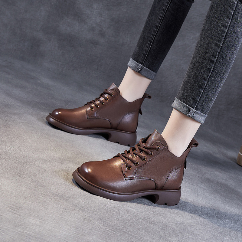 Leather British Martens Boots Women's V Lace-Up Small Ankle Boots 2023 Spring And Autumn New Lace-Up Ankle Skinny Boots Women's Boots
