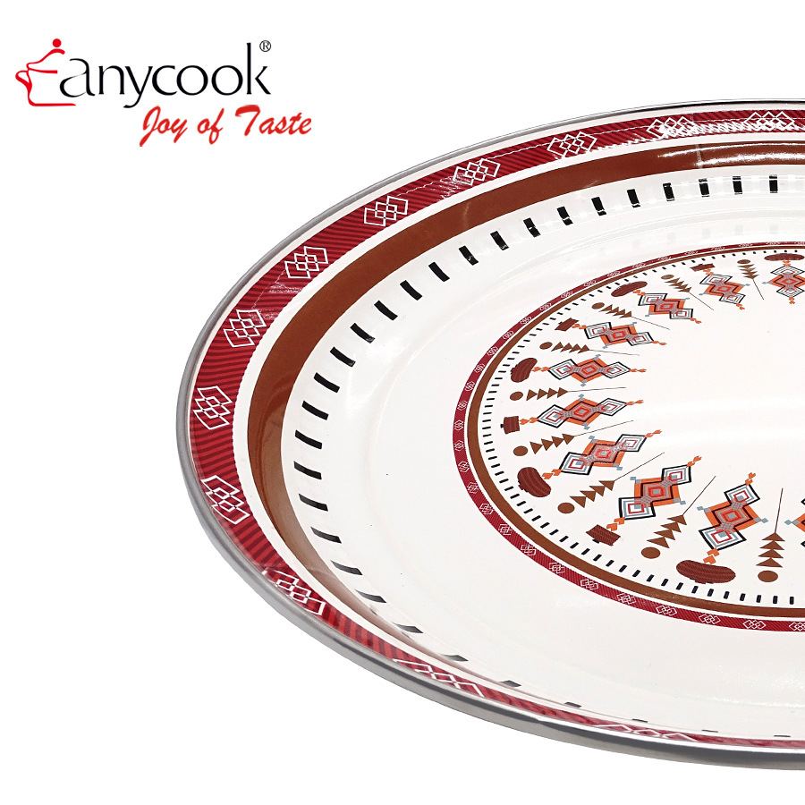 Anycook Enamel Tray Restaurant Utensils Ethnic Feng Shui Fruit Plate Tea Plate Barbecue Plate Gold Plate Gold Knife And Fork Prepared Dish Application Scenario