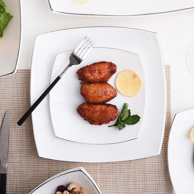 【 White Jade Glass Porcelain Pure White Pointed Square Series 】 Non-detergent, 0 pores, sterile dinner plate, high-temperature resistant, Golden Edge pointed Application Scenario